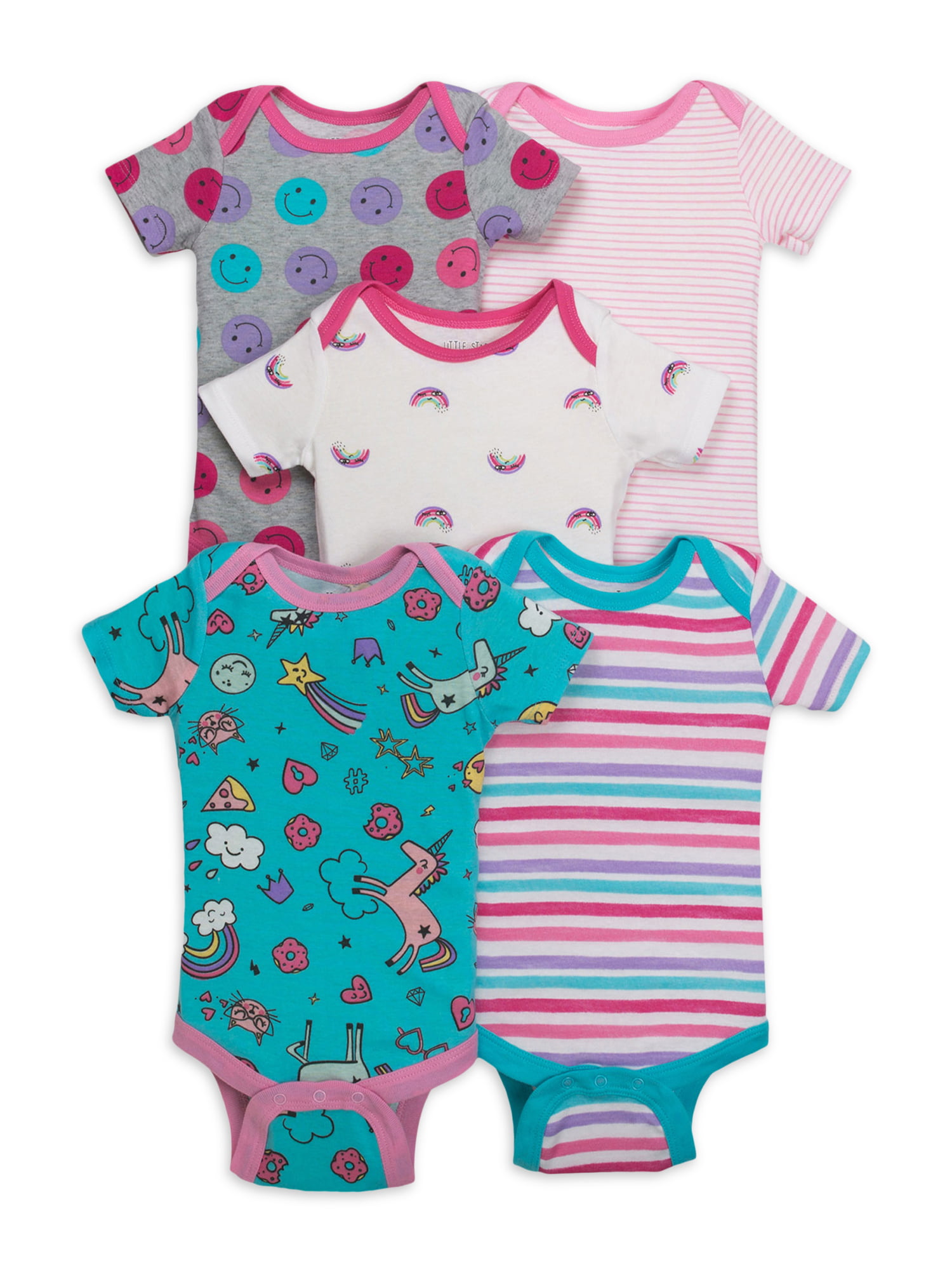 Little Star Baby Girl 5Pk Short Sleeve Bodysuits - Image 2