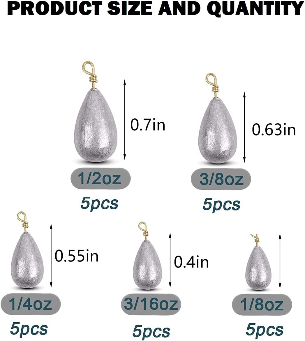 YCDMLJC Sinkers Fishing Saltwater, Fishing 25pcs/Box Assorted Bell/Bass Casting Sinkers Weights Kit Saltwater Fishing Weights - Image 3