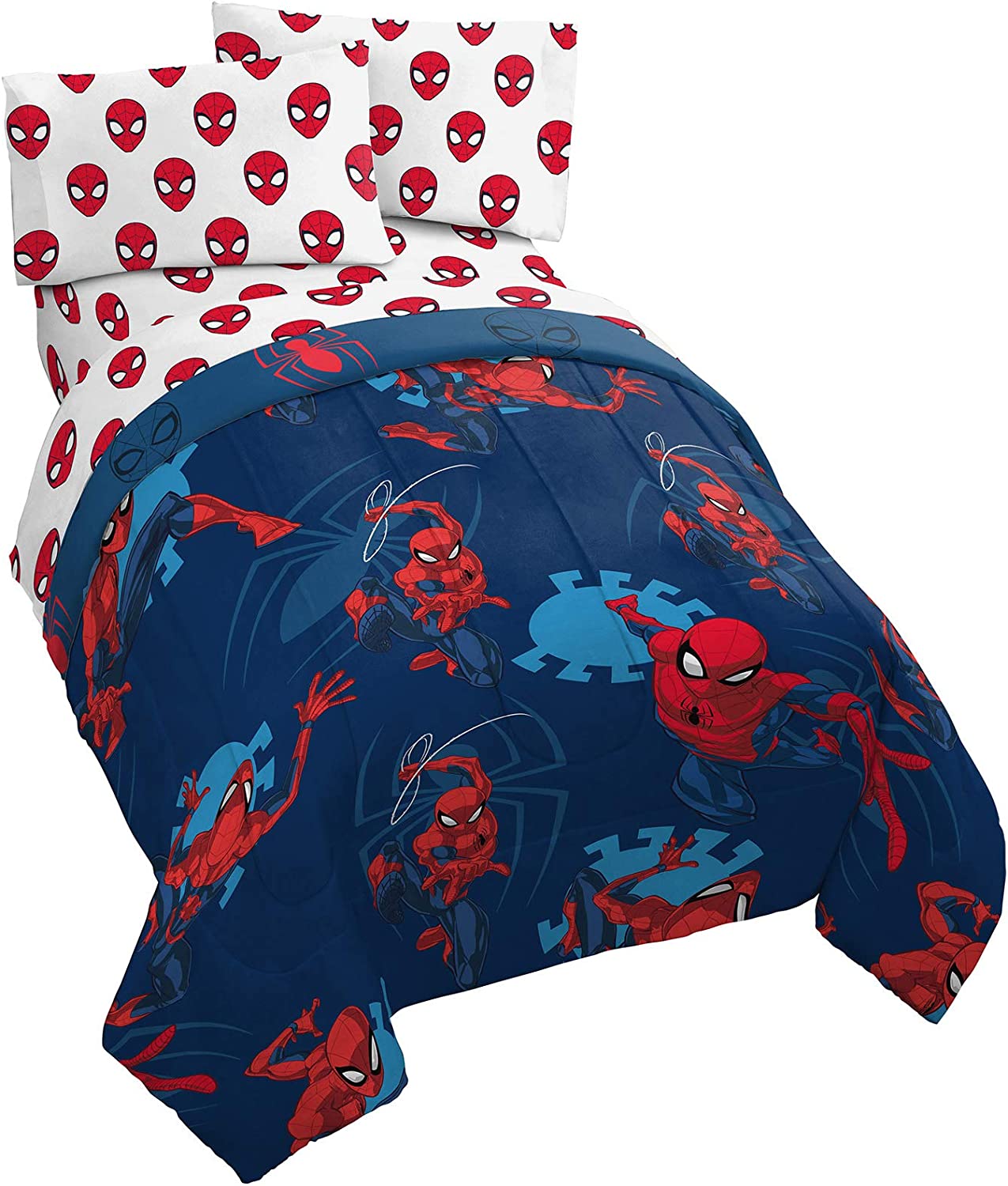 Jay Franco Marvel Spiderman Spidey Daze 5 Piece Queen Bed Set – Includes Reversible Comforter & Sheet Set Bedding – Super Soft Fade Resistant Microfiber (Official Marvel Product)